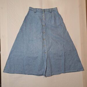 JG HOOK‎ Women’s A-line Denim Button Up Skirt Size 12 Pockets Classic Cotton